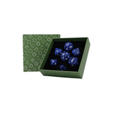 Set of blue dice with green box on a white background