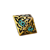 Decorative gold and black dice with number 8 on a white background