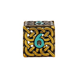 Decorative cube with Celtic knot design and number 6 on a white background