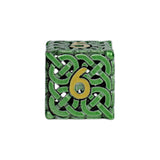 Decorative green cube with number 6 on a white background