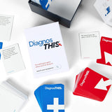 DiagnosTHIS! card game components on a white surface
