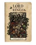 Notebook titled 'The Lord of the Rings Tarot Journal' with character illustration on beige background