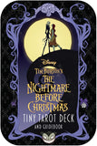 Cover of Disney's 'The Nightmare Before Christmas' Tiny Tarot Deck with characters against a moonlit sky.