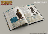 Open book titled 'Player's Guide' from the Warhammer Roleplaying Game on a gray background