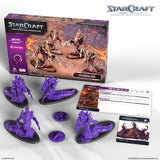 StarCraft tabletop miniatures game set with box and figures on a white background