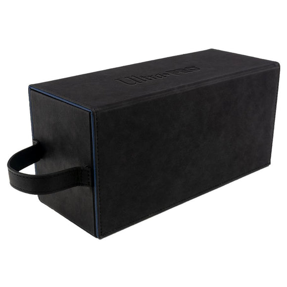 Black rectangular box with handle on a white background