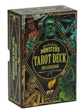 Universal Monsters Tarot Deck packaging with illustrations of famous monsters on a black background.
