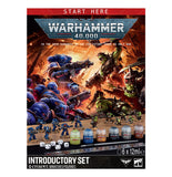 Warhammer 40K Introductory Set box with miniatures and paint pots on a white background