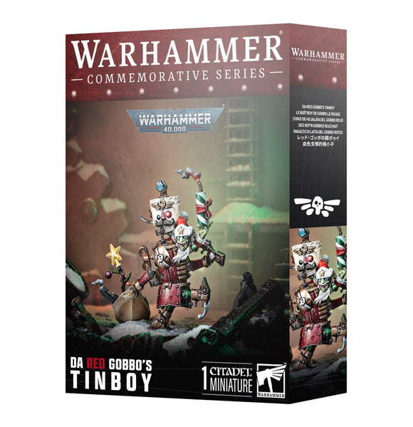 Warhammer figurine packaging with detailed illustration and branding