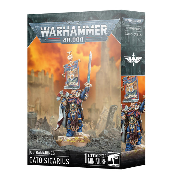 Warhammer 40,000 miniatures packaging with Cato Sicarius figure