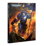 Warhammer 40k: Space Marines: The Forge King box set, featuring a detailed cover illustration of a blue-armored Space Marine warrior amidst fiery orange and dark blue battle scenes.