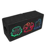 Black box with colorful pokemon designs on a white background