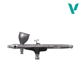 Gray airbrush gun on a white background with a visible brand logo.