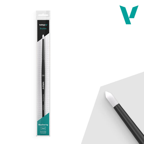 Packaged Vallejo weathering brush with a visible brand logo on a white background
