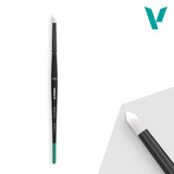 Two makeup brushes with black handles and white bristles on a white background, featuring the ValeaV brand.