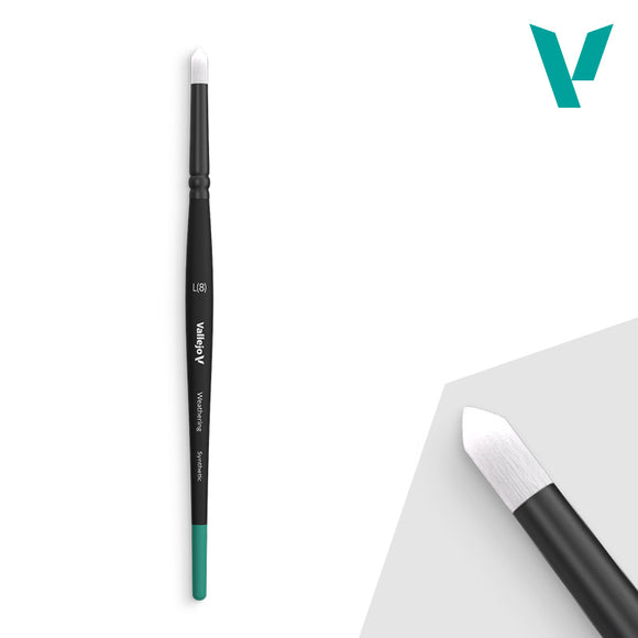 Black makeup brush with white bristle tip on a white background, featuring the ValeaVie brand.