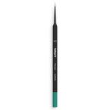 Makeup brush with black handle and green ferrule on a white background