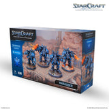 StarCraft tabletop miniatures game box with marauder figures on a white background