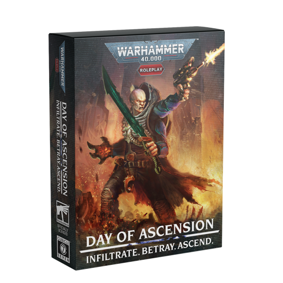 Warhammer 40,000 Roleplay game box titled 'Day of Ascension' on a white background