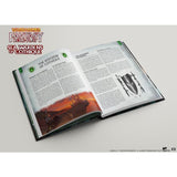 Open book with fantasy roleplay content on a white background