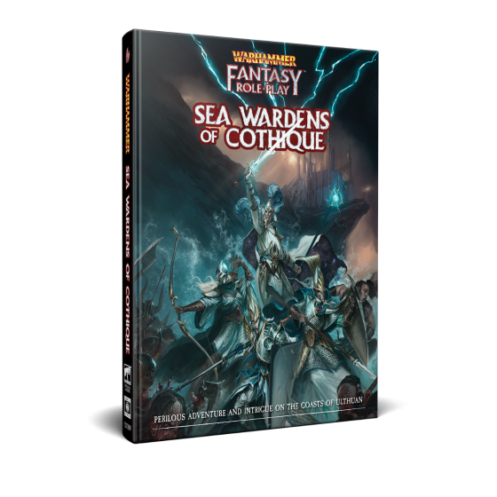 Fantasy role-play game book titled 'Sea Wardens of Cothique' by Warhammer Fantasy Role Play on a white background.