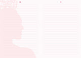 Silhouette of a person against a light pink gradient background