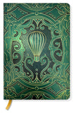 Decorative notebook with hot air balloon design on a green background