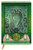 Decorative journal with hot air balloon design and 'Wicked' branding on a green background