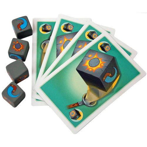 Set of cards with dice illustrations on a white background