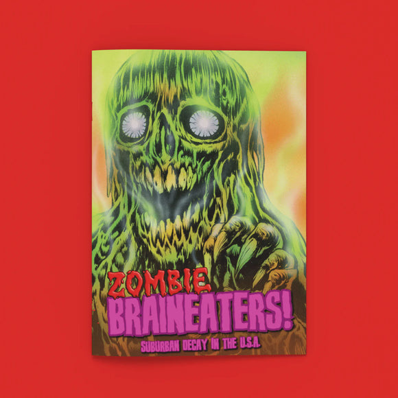 Zombie-themed product packaging with green and black design on a red background