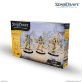StarCraft miniatures game box with Protoss Zealots on a white background
