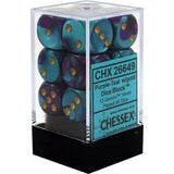 Chessex Dice: Gemini - 16mm D6 Purple Teal/Gold (12)