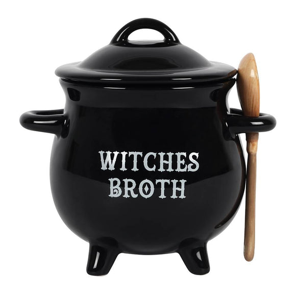 Witches Cauldron Bowl with Broom Spoon