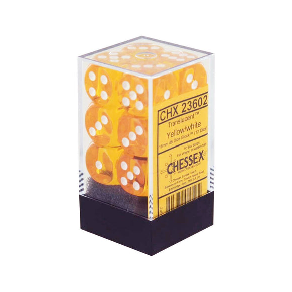 Chessex Dice: Translucent - 16mm D6 Yellow/White (12)