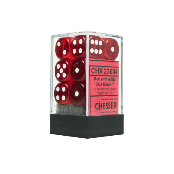 Chessex Dice: Translucent - 16mm D6 Red/White (12)
