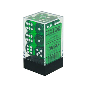 Chessex Dice: Translucent - 16mm D6 Green/White (12)