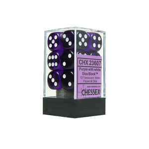 Chessex Dice: Translucent - 16mm D6 Purple/White (12)