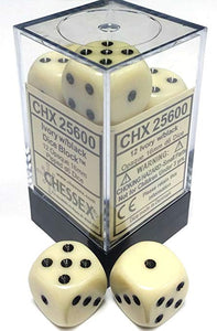 Chessex Dice: Opaque - 16mm D6 Ivory/Black (12)