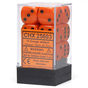Chessex Dice: Opaque - 16mm D6 Orange/Black (12)