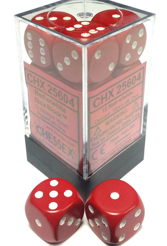 Chessex Dice: Opaque - 16mm D6 Red/White (12)