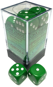 Chessex Dice: Opaque - 16mm D6 Green/White (12)