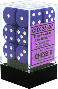 Chessex Dice: Opaque - 16mm D6 Purple/White (12)