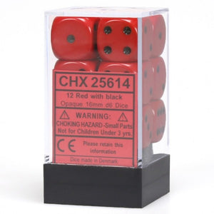 Chessex Dice: Opaque - 16mm D6 Red/Black (12)