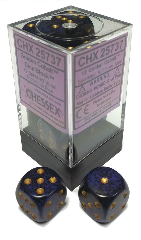 Chessex Dice: Speckled - 16mm Pip D6 Gold Cobalt (12)