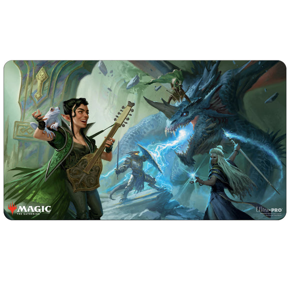 Magic the Gathering: Adventures of the Forgotten Realms Playmat - The Party Fighting Blue Dragon