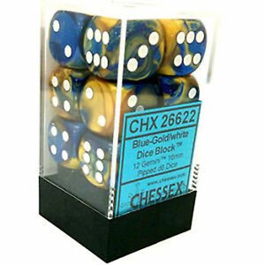 Chessex Dice: Gemini - 16mm D6 Blue Gold/White (12)