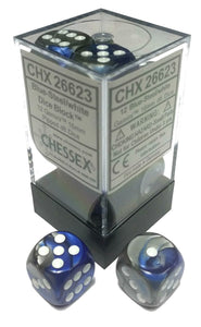 Chessex Dice: Gemini - 16mm D6 Blue Silver/White (12)
