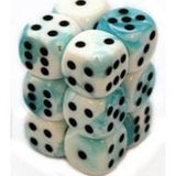 Chessex Dice: Gemini - 16mm D6 White Teal/Black (12)