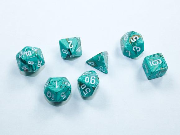Chessex Dice: Marble - Mini Polyhedral Oxi-Copper/White 7-Die Set