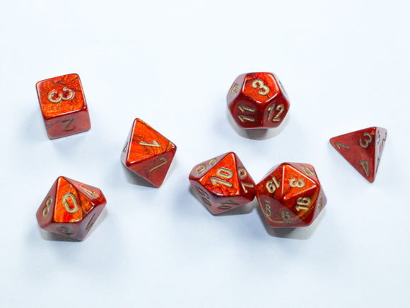 Chessex Dice: Scarab - Mini Polyhedral Scarlet/Gold 7-Die Set